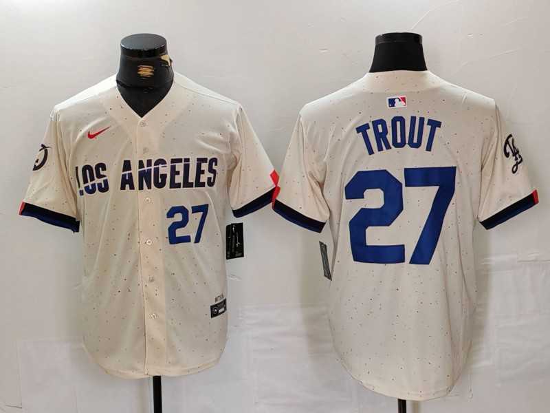 Men%27s Los Angeles Dodgers #27 Mike Trout Number Cream 2024 City Connect Limited Stitched Jersey->los angeles dodgers->MLB Jersey